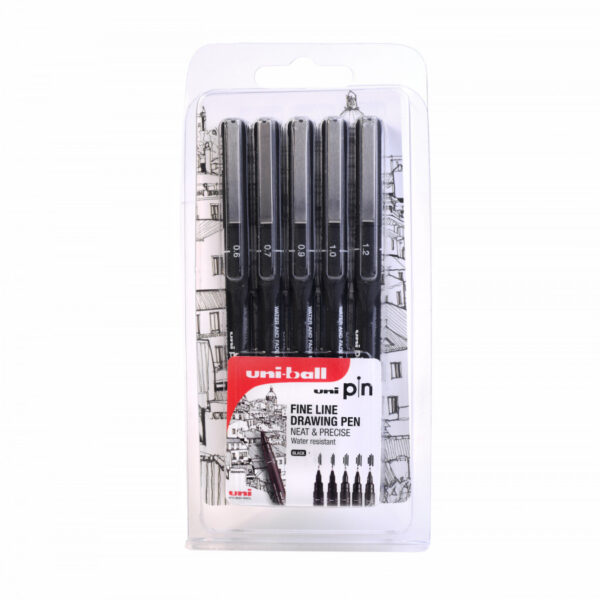 Uni-ball PIN Pen Set of 5 - Black 0.6mm - 1.2mm