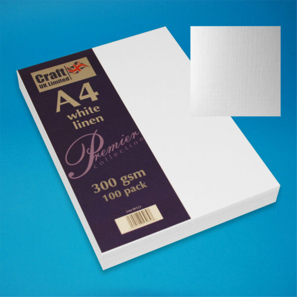 Pack of 100 Sheets of A4 300gsm Linen Finish Card - White