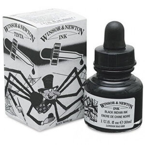Winsor & Newton Black Indian Drawing Ink 30ml (with dropper) - Image 1