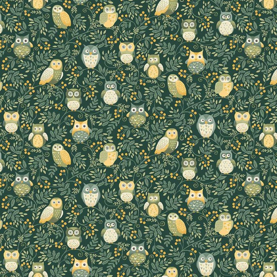 Makower – Hello Autumn – Owls Green – SOLD BY THE METRE