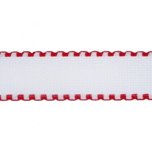 Needlecraft Fabric: Aida Band: 16 Count: 8m x 50mm: White and Red Edging (per metre)
