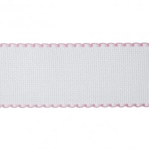 Needlecraft Fabric: Aida Band: 16 Count: 8m x 50mm: White and Pink Edging - per metre