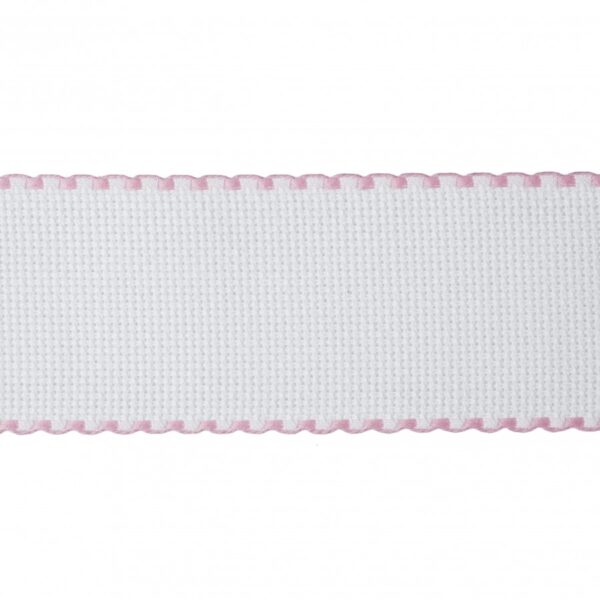 Needlecraft Fabric: Aida Band: 16 Count: 8m x 50mm: White and Pink Edging - per metre