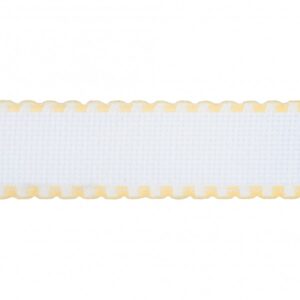 Needlecraft Fabric: Aida Band: 16 Count: 8m x 50mm: White and Yellow Edging - per metre