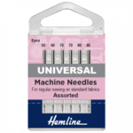 Hemline Sewing Machine Needles: Universal: Mixed Fine: Pack of 5
