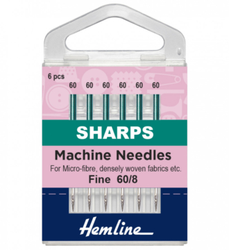 Hemline Sewing Machine Needles: Sharp/Micro: Extra Fine 60/8: 5 Pieces
