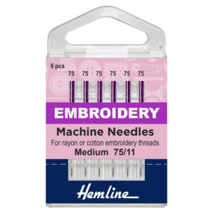 Hemline Sewing Machine Needles: Embroidery: Fine 75/11: 5 Pieces