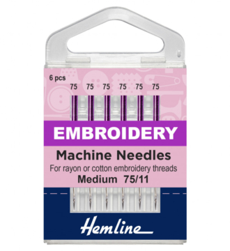 Hemline Sewing Machine Needles: Embroidery: Fine 75/11: 5 Pieces