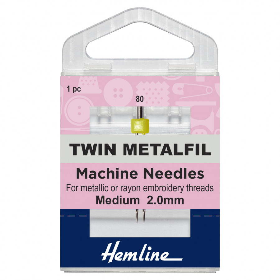 Hemline Sewing Machine Needles: Metalfil Twin: 80/12, 2mm: 1 Piece