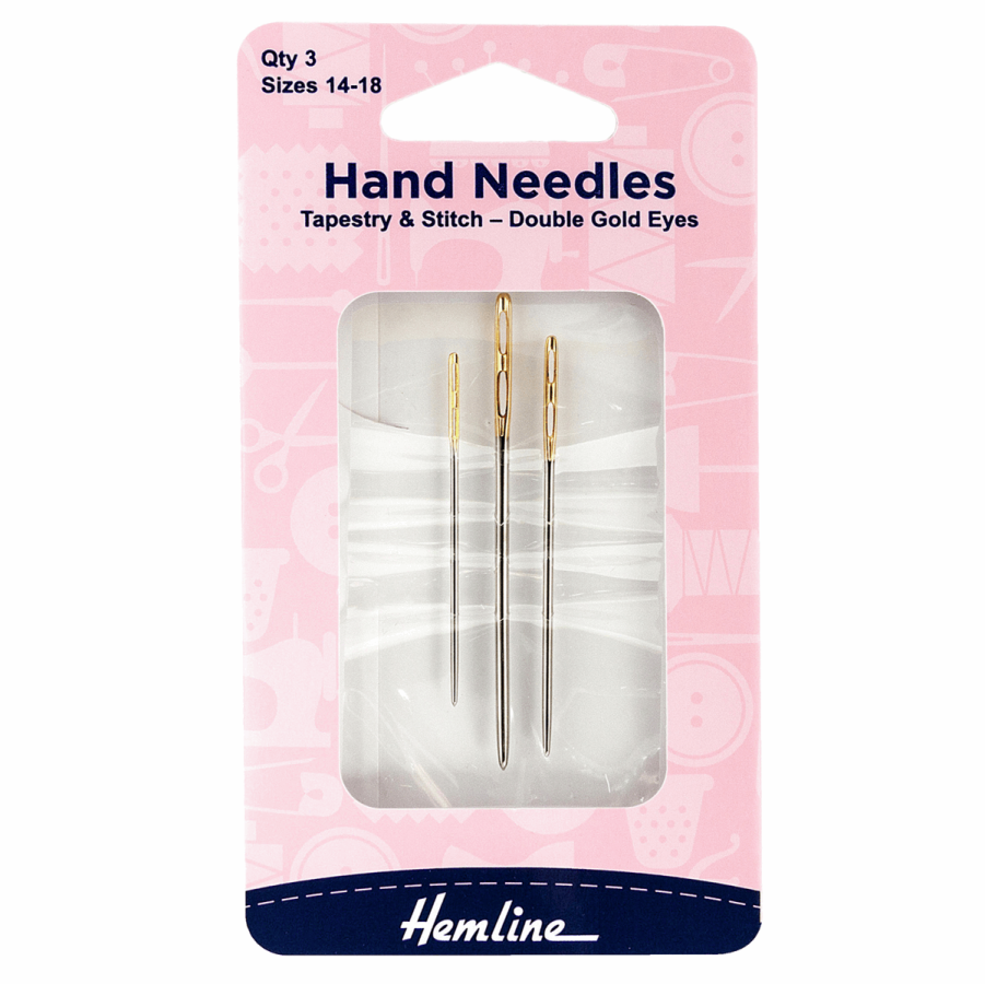 Hemline Hand Sewing Needles Tapestry Double Gold Eye Size 14-18