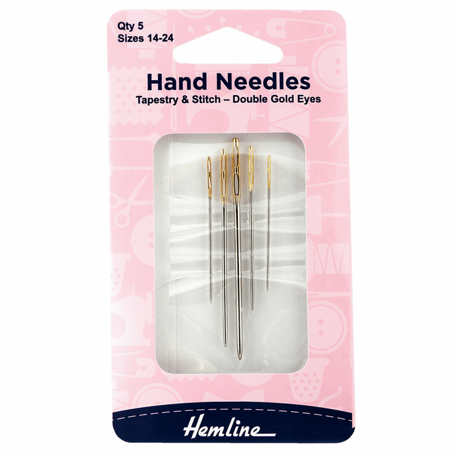 Hemline Hand Sewing Needles Tapestry Double Gold Eye Size 14-24