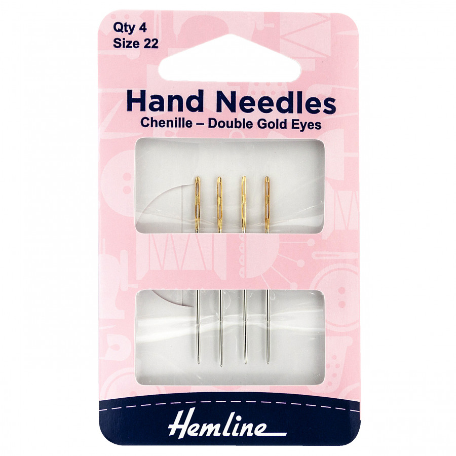 Hemline Hand Sewing Needles Chenille Double Gold Eye Size 22