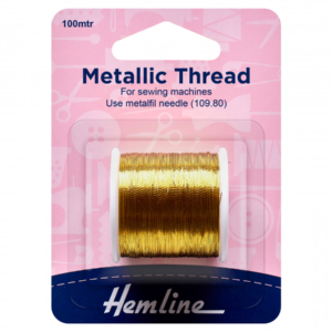 Hemline Metallic Thread: 100m: Gold