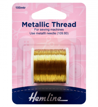 Hemline Metallic Thread: 100m: Gold