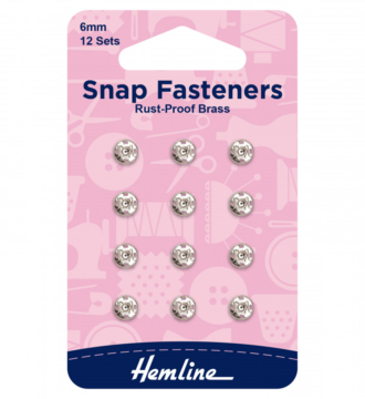 Hemline Sew-On Snap Fasteners - Nickel 6mm