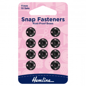 Hemline Sew-On Snap Fasteners - Black 11mm