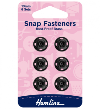 Hemline Sew-On Snap Fasteners - Black 13mm