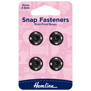 Hemline Sew-On Snap Fasteners - Black 15mm