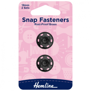 Hemline Sew-On Snap Fasteners - Black 18mm