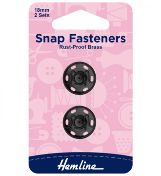 Hemline Sew-On Snap Fasteners - Black 18mm