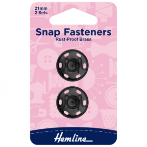 Hemline Sew-On Snap Fasteners - Black 21mm