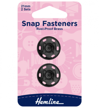 Hemline Sew-On Snap Fasteners - Black 21mm