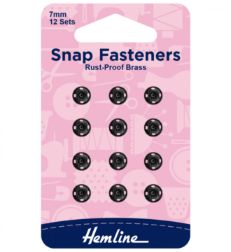 Hemline Sew-On Snap Fasteners - Black 7mm