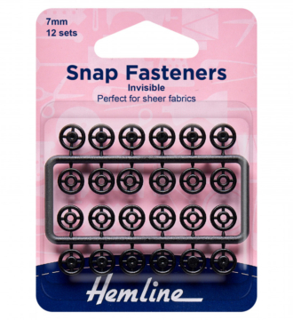 Hemline Sew-On Plastic Snap Fasteners - Black 7mm