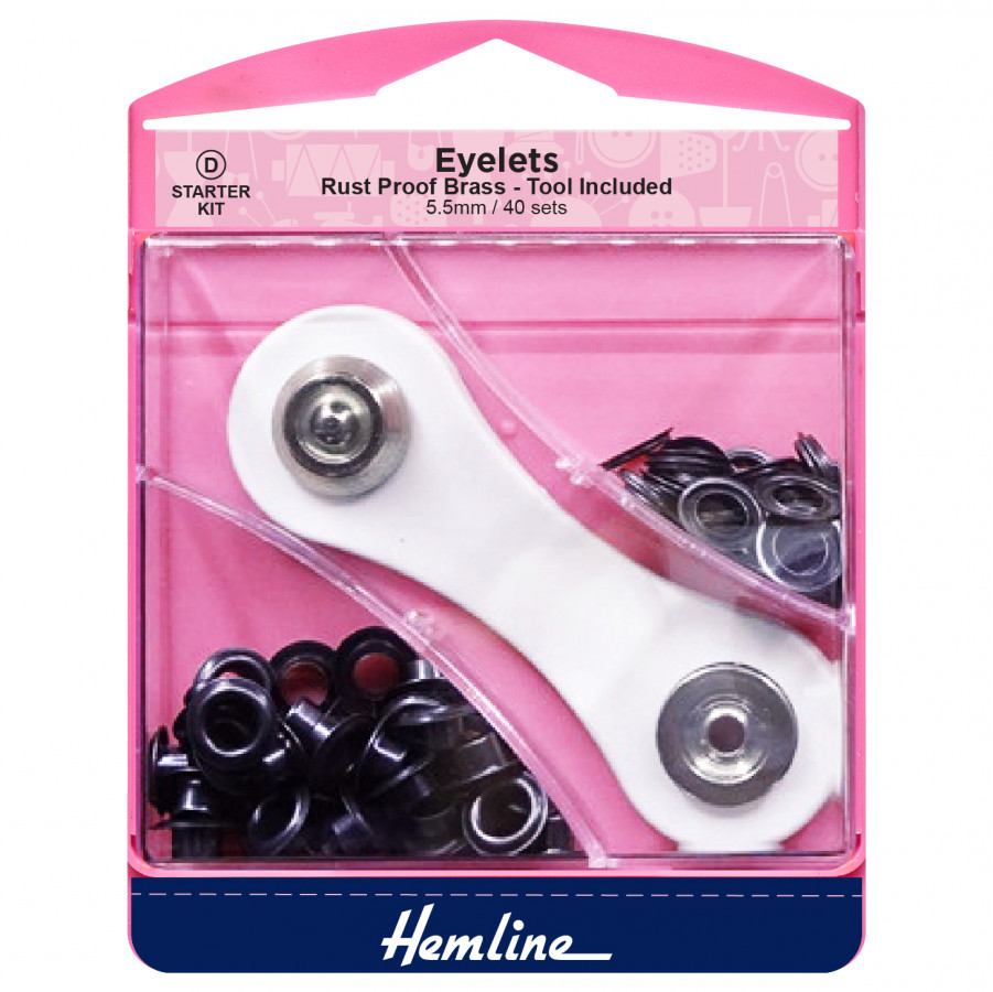 Hemline Eyelet Starter Set - Oxy Black - 5.5mm