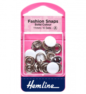 Hemline Fashion Snaps - White - 11mm