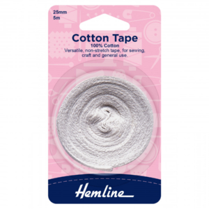 Hemline Cotton Tape - White - 25mm x 5m