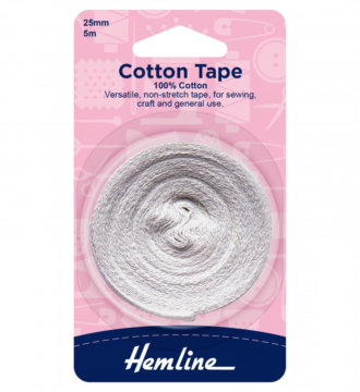 Hemline Cotton Tape - White - 25mm x 5m