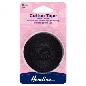 Hemline Cotton Tape - Black - 20mm x 5m