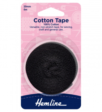 Hemline Cotton Tape - Black - 20mm x 5m