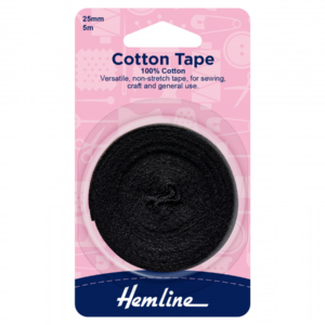 Hemline Cotton Tape - Black - 25mm x 5m
