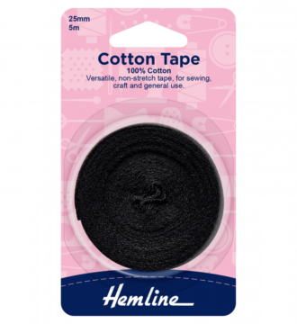 Hemline Cotton Tape - Black - 25mm x 5m