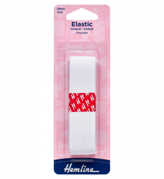 Hemline General Purpose Elastic - White - 25mm x 1m