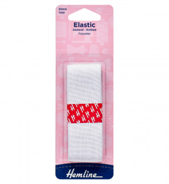 Hemline General Purpose Elastic - White - 32mm x 1m