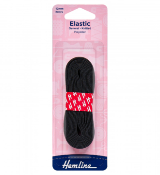 Hemline General Purpose Elastic - Black - 12mm x 2m