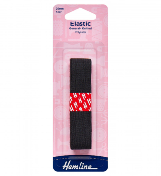 Hemline General Purpose Elastic - Black - 20mm x 1m