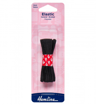 Hemline General Purpose Elastic - Black - 3mm x 5m