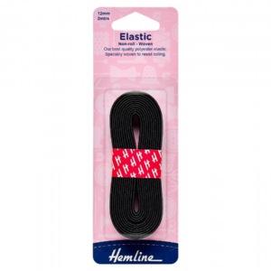 Hemline Non-roll Woven Elastic - Black - 12mm x 2m