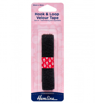 Hemline Hook & Loop Sew-In Velour Tape - Black - 20mm x 30cm