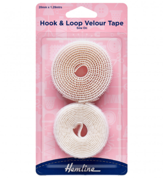Hemline Hook & Loop Sew-In Velour Tape - White - 20mm x 1.25m