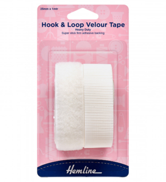 Hemline Heavy Duty Hook & Loop Velour Tape Self Adhesive - White - 25mm x 1m