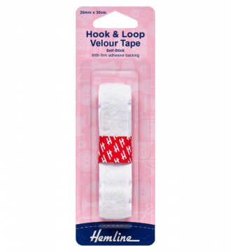 Hemline Hook & Loop Self Stick Velour Tape - White - 20mm x 30cm