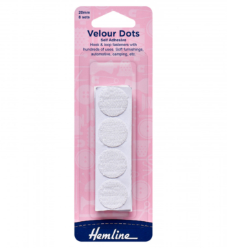 Hemline Hook & Loop Self Adhesive Velour Dots - White - 20mm