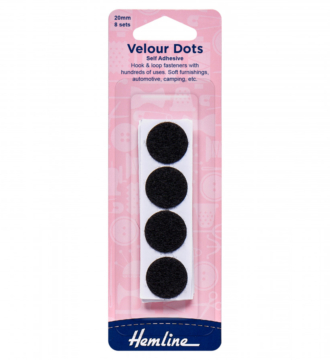 Hemline Hook & Loop Self Adhesive Velour Dots - Black - 20mm