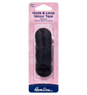 Hemline Hook & Loop Self Adhesive Velour Dots - Black - 30mm