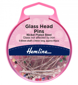 Hemline Glass Headed Pins - 34mm